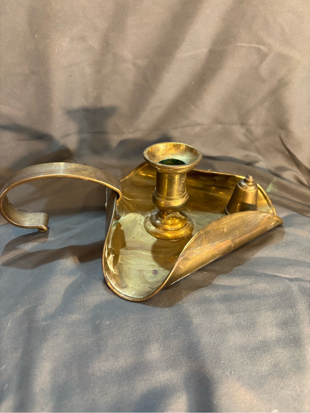 Antique Brass Chamberstick Candle Holder - with snuffer